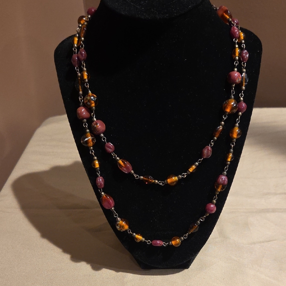 Elegant Beaded Necklace Orange and Yellow Beads